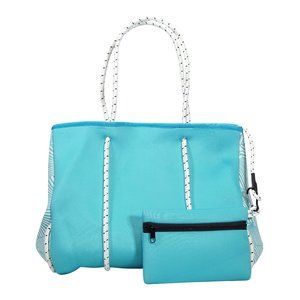 Teal and White Shell Pattern Neoprene Tote
